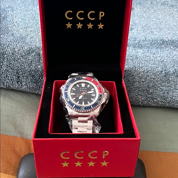 CCCP Men's Stainless Steel Watch in Black with Red & Blue Bezel